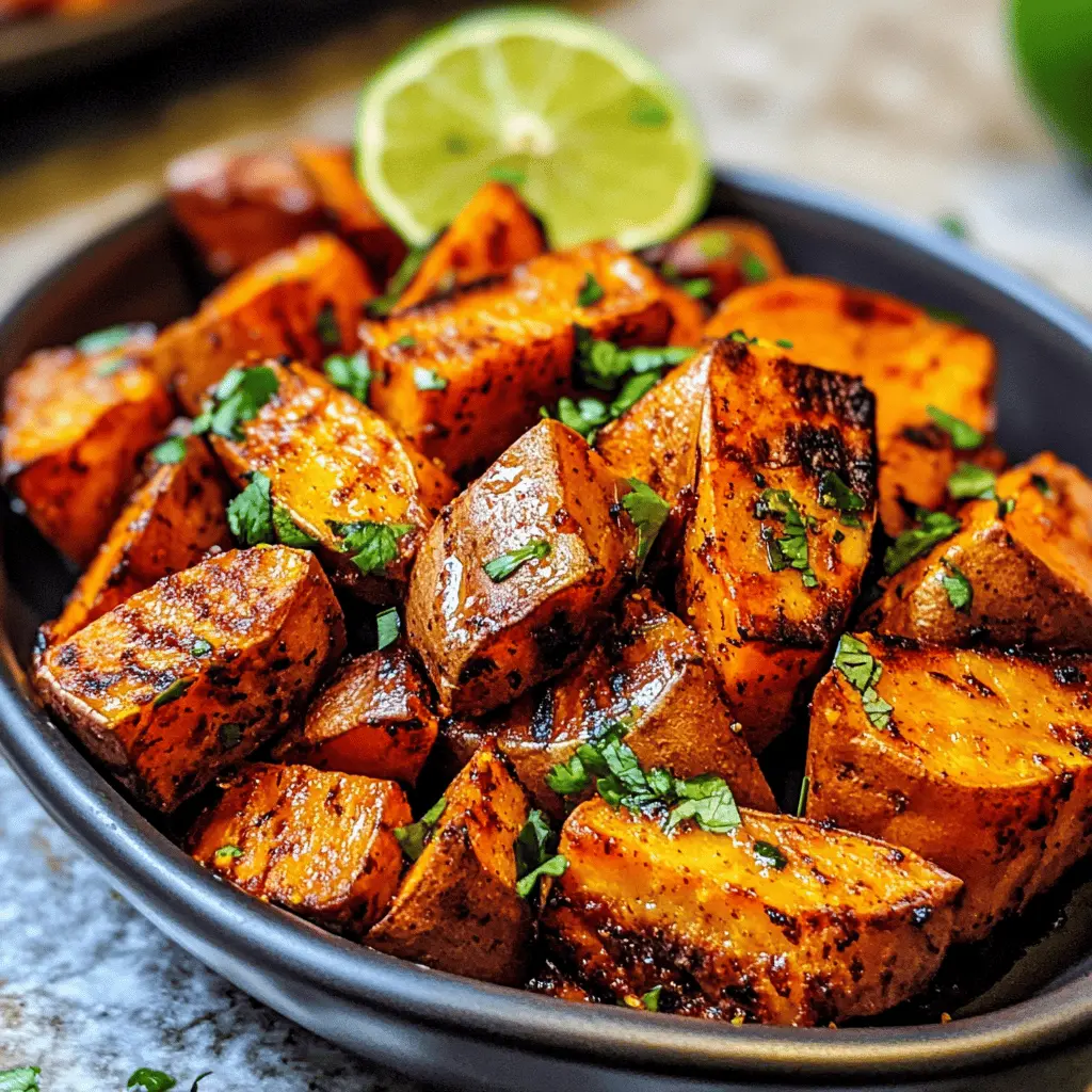 These Chili + Honey Roasted Sweet Potatoes drizzled with fresh lime juice offer the perfect blend of sweet and spicy! The crispy edges and tender insides make them an irresistible side dish or snack. Great for barbecues or weeknight dinners! Save this recipe now and delight your taste buds!