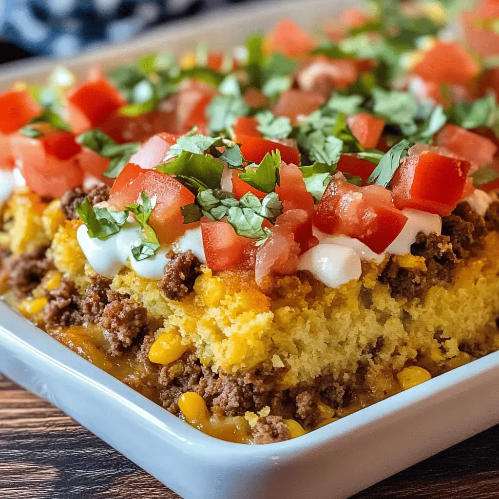 Cozy up with this Cornbread Taco Bake that combines fluffy cornbread with zesty taco flavors! This dish features seasoned ground beef, vibrant veggies, and melty cheese all in one pan. Perfect for a quick weeknight dinner or a fun gathering. Save this recipe for those busy nights when you want something delicious and easy to share!