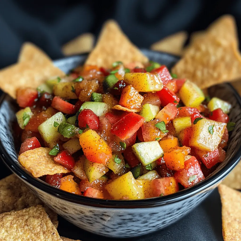 Looking for a fresh and colorful snack? This Fruit Salsa with Cinnamon Chips is loaded with juicy fruits and a sprinkle of sweetness! Perfect for summer picnics or game day gatherings, these crispy chips pair flawlessly with vibrant, diced fruit. Save this recipe to impress your friends with a delightful treat!