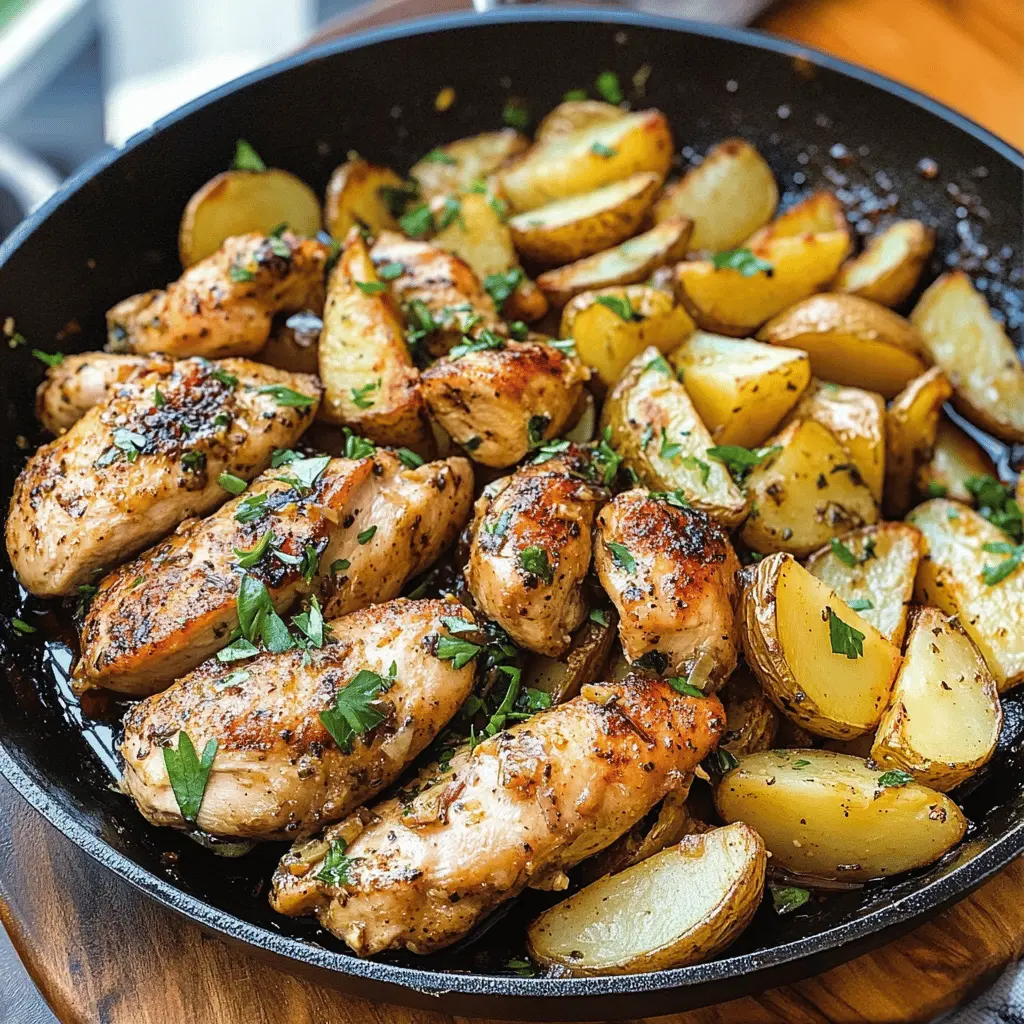 Looking for a quick and delicious dinner idea? This Garlic Butter Chicken and Potatoes Skillet is your answer! Tender chicken cooked in rich garlic butter pairs perfectly with crispy, golden potatoes. It's a one-pan dish that's easy to make and packed with flavor! Save this recipe for weeknight meals or weekend gatherings; you won't regret it!