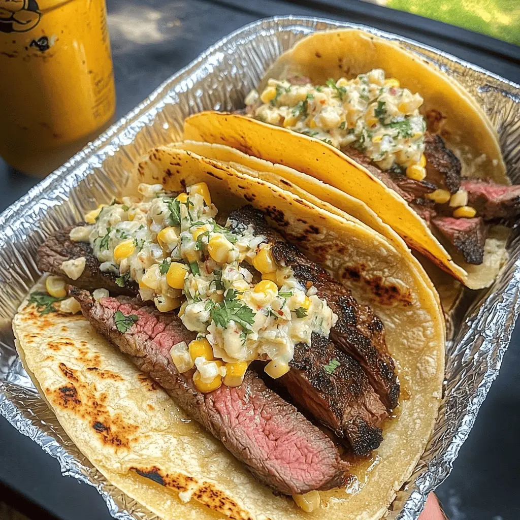 These Grilled Steak Elote Tacos bring together the smoky flavors of grilled steak and the sweet, creamy taste of elote corn in every bite! Perfect for taco night or a summer barbecue, this recipe will make your taste buds dance. Save this pin for a fun and flavorful meal that your friends and family will love!