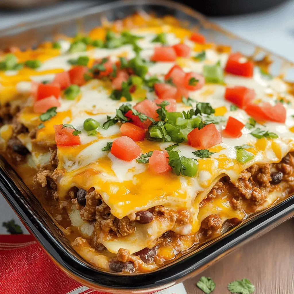 Layer up with this mouthwatering Mexican Lasagna! Featuring bold flavors from seasoned ground beef, creamy refried beans, and gooey cheese, it's a twist on a classic favorite. Perfect for family dinners or potlucks, this easy recipe will become your go-to for satisfying meals. Save this pin for a delicious dinner idea that's sure to impress!