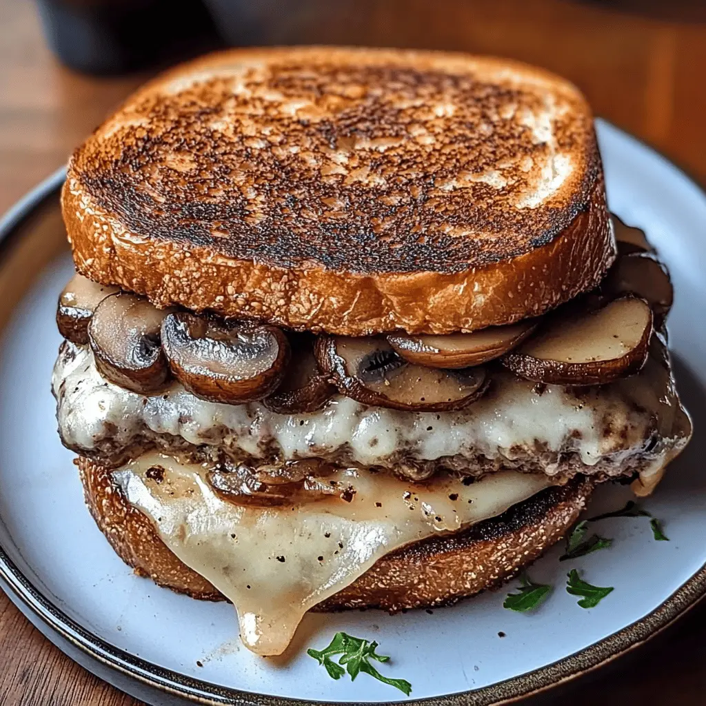 Get ready for a classic comfort food experience with this Mushroom Swiss Patty Melt! This tasty sandwich features juicy beef patties topped with sautéed mushrooms and melty Swiss cheese, all nestled between crispy, toasted bread. Perfect for lunch or a cozy dinner, save this recipe now to treat yourself to a delicious meal any day of the week!