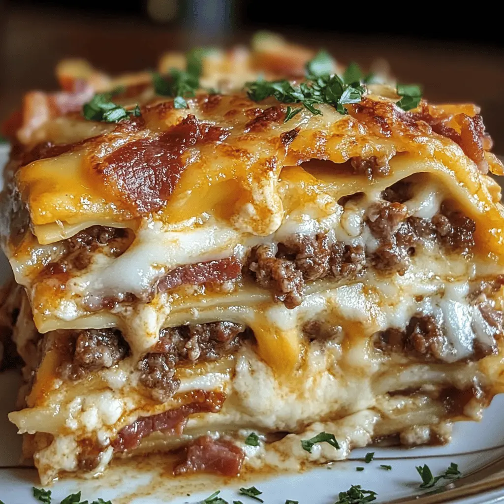 Layers of cheesy goodness come together in this Parmesan Garlic Bacon Cheeseburger Lasagna! With savory bacon, rich cheese, and a unique twist on classic lasagna, this dish is sure to impress. Perfect for family dinners or casual gatherings, save this recipe for a delicious meal that everyone will enjoy!
