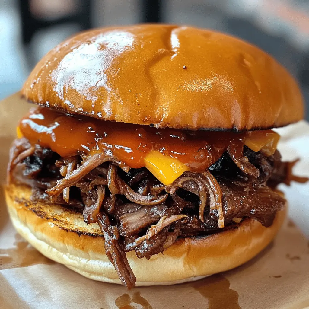 This pulled beef sandwich recipe is perfect for gatherings or a cozy meal at home! With tender, flavorful beef slow-cooked to perfection and topped with zesty barbecue sauce, it's a crowd-pleaser. Serve it on fresh rolls for a delightful bite everyone will love. Save this recipe for your next barbecue or delicious family dinner!