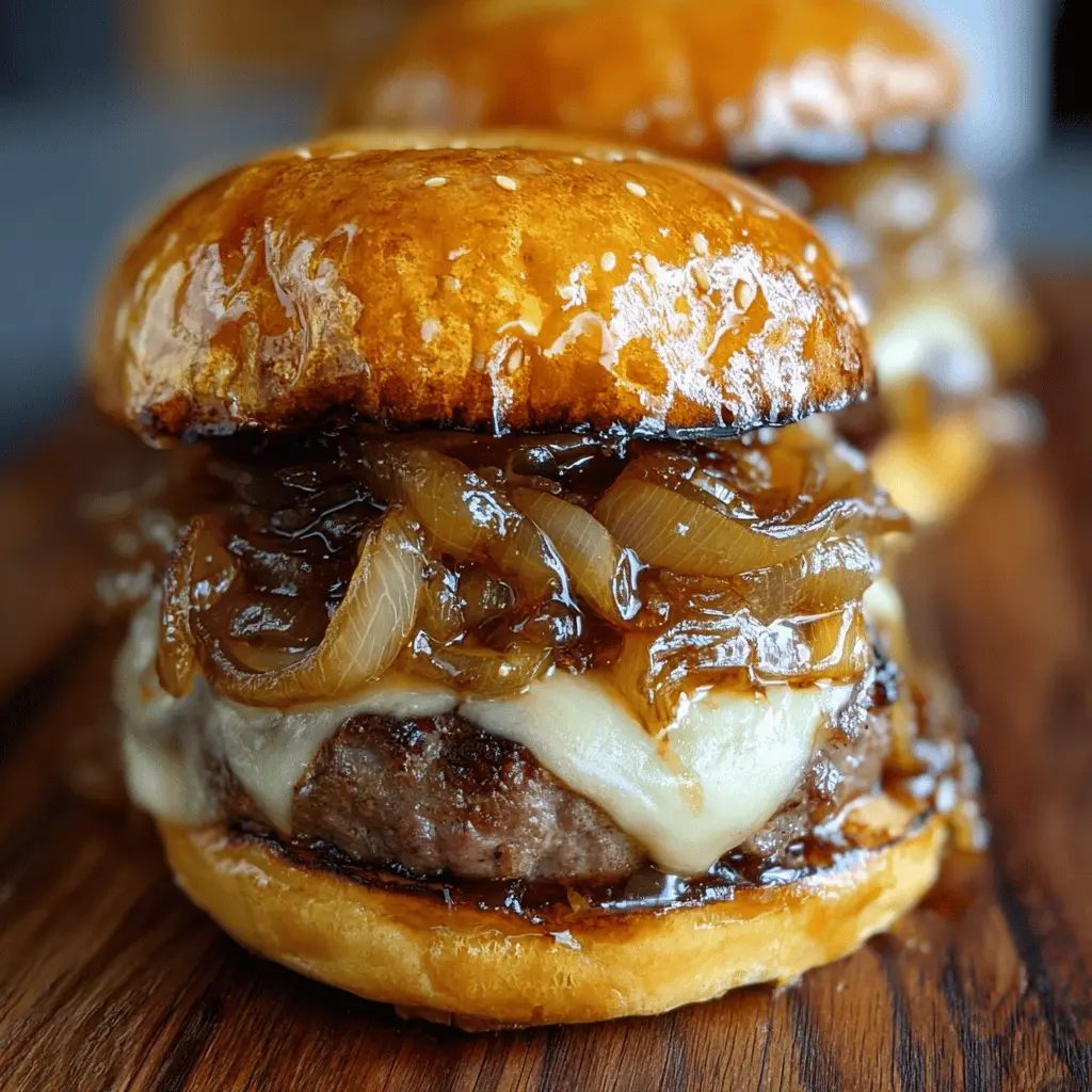 Easy French Onion Burgers with Melted Cheese