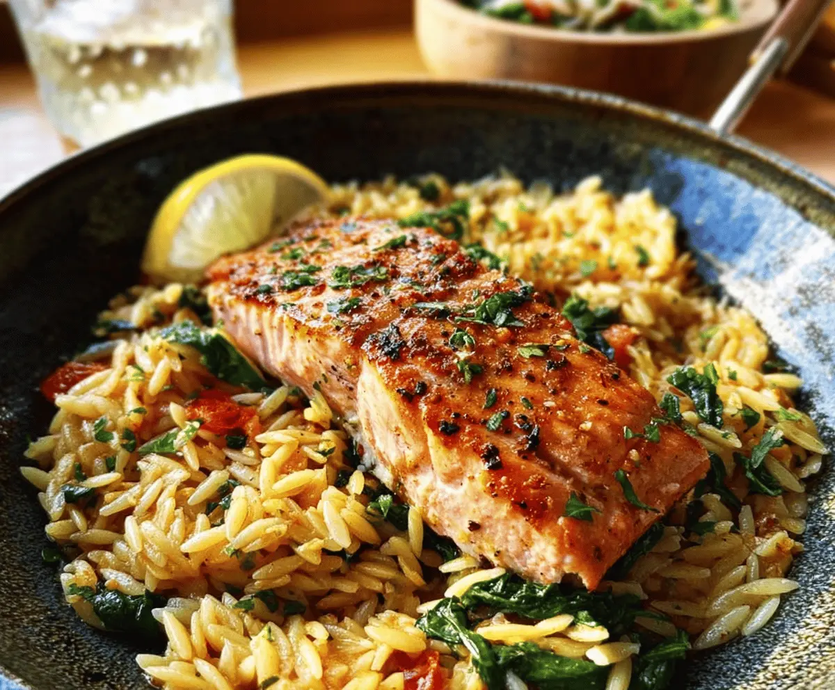 Easy One Skillet Salmon with Lemon Orzo