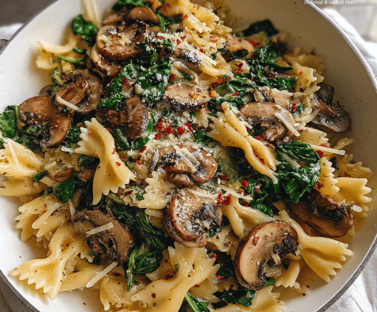 Cheesy Parmesan Spinach Mushroom Pasta Skillet
