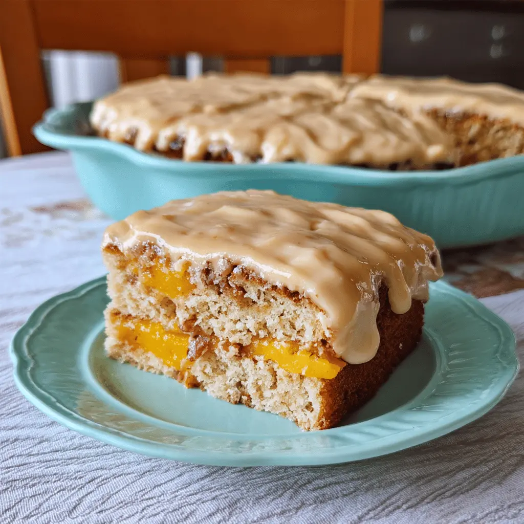 Moist Peach Cake With Sweet Brown Sugar Frosting