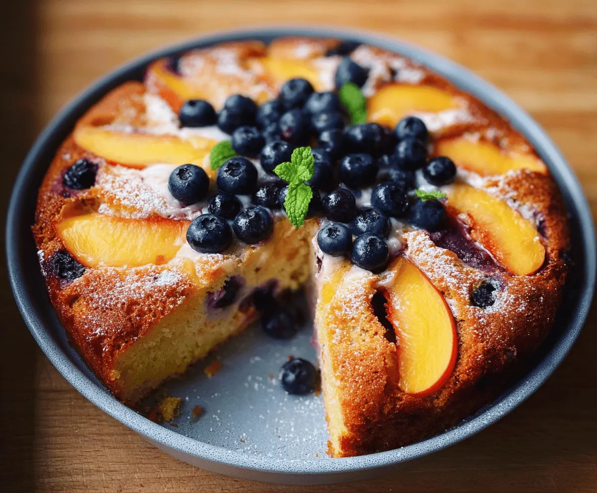 Moist Peach Blueberry Greek Yogurt Cake