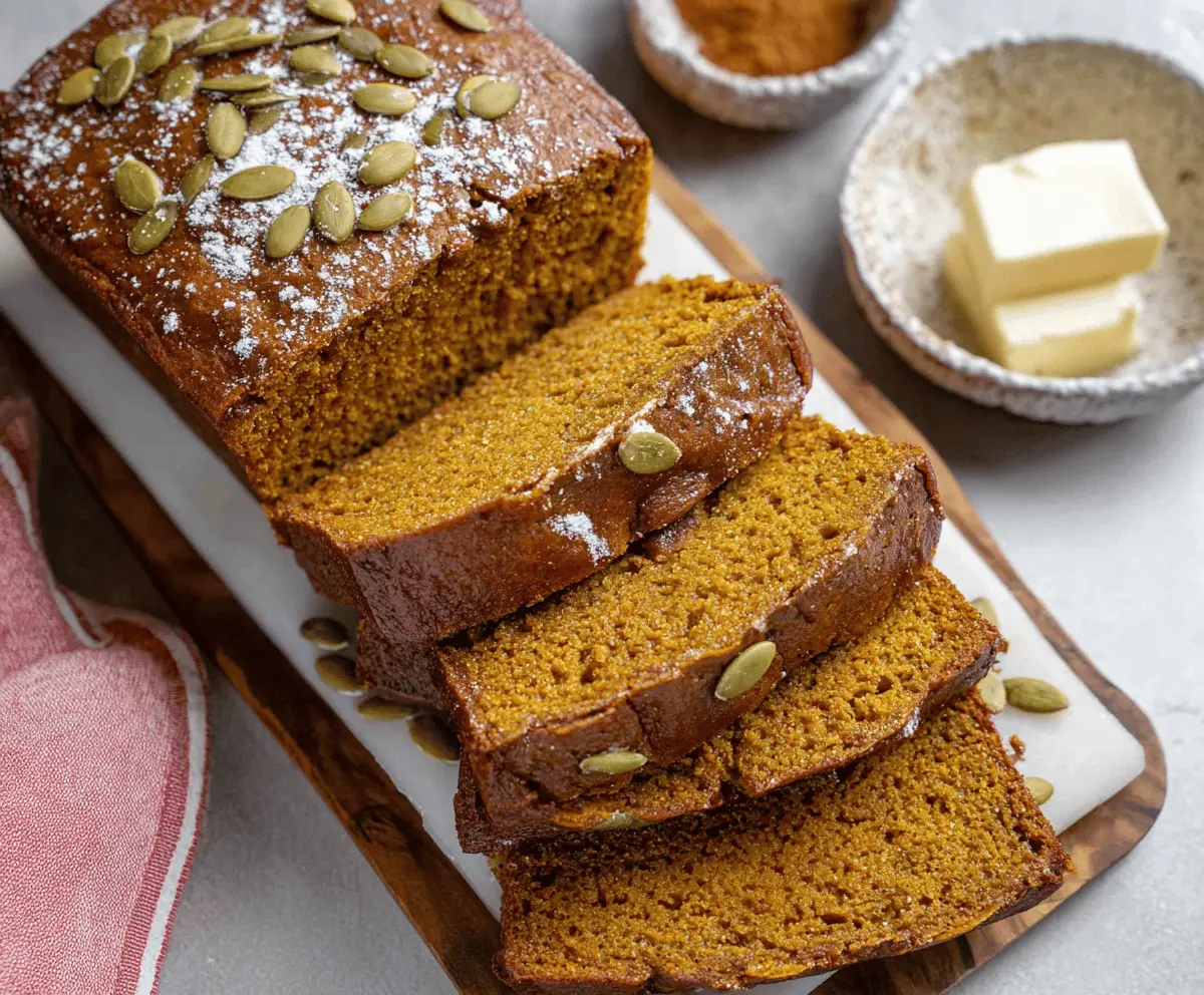 Delicious homemade Copycat Starbucks Pumpkin Bread topped with walnuts and cinnamon, ready to enjoy during fall season.